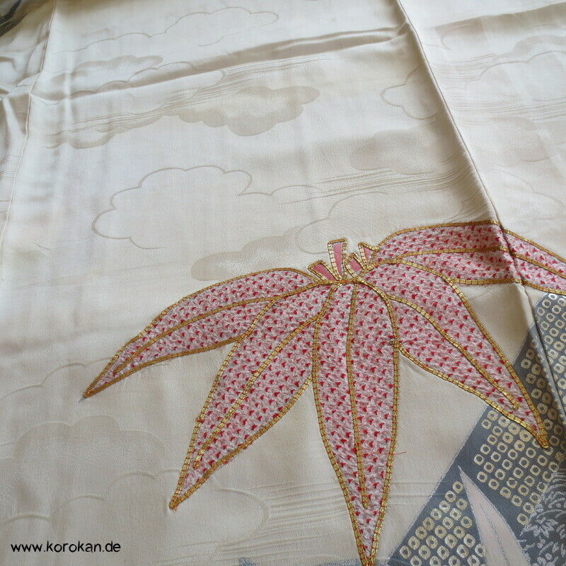 Bambus, Shibori Applikationen, goldbestickt Chu Furisode