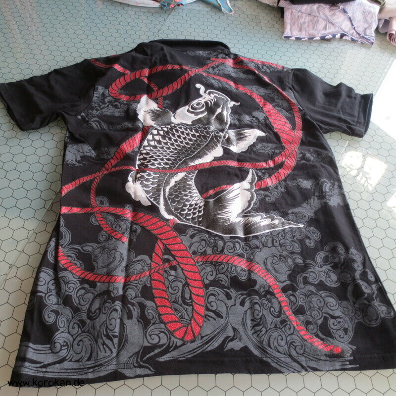 Polo Shirt mit Koi Print mit Glitzer