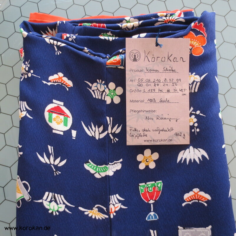 Schätze / Symbole auf blau Komon Kimono Seidencrepe