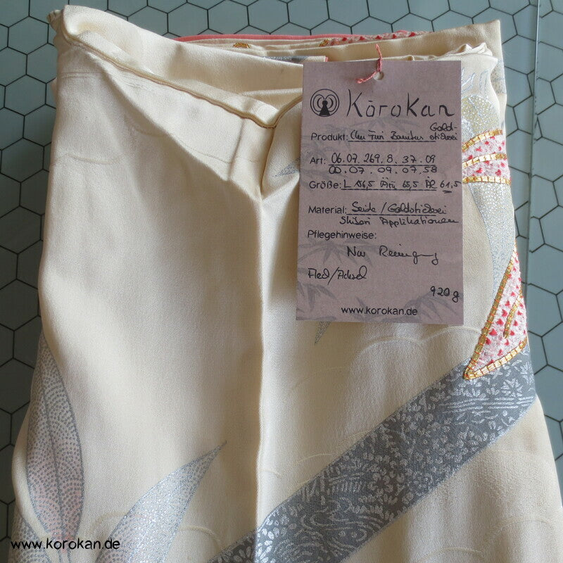 Bambus, Shibori Applikationen, goldbestickt Chu Furisode