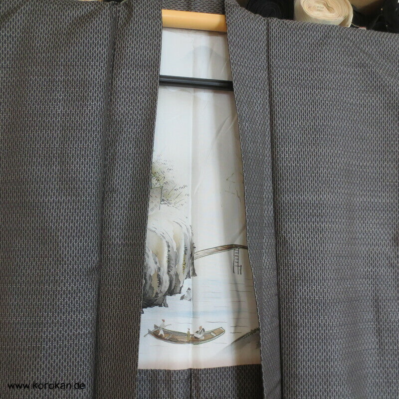 braune Seiden Tsumugi Haori mit Wasserfall Futter