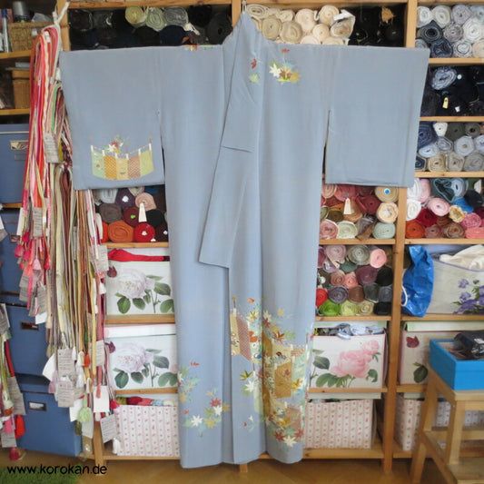 Kicho Vorhangwand Homongi Seidencrepe Kimono, teilbestickt
