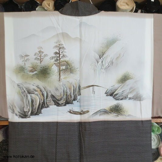 braune Seiden Tsumugi Haori mit Wasserfall Futter