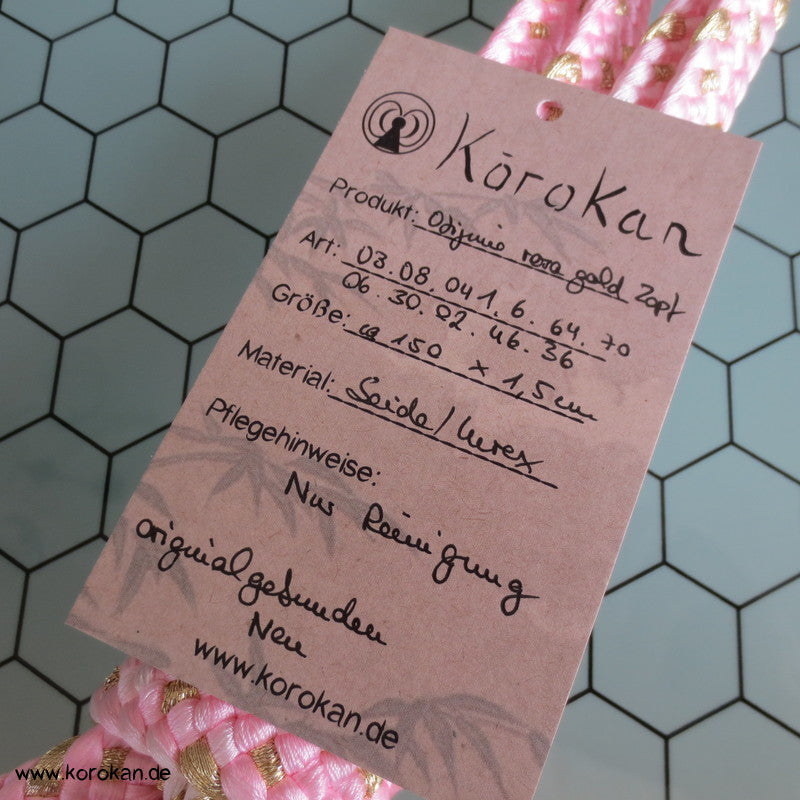 rosa - weiß - goldener Zopf Obijime, geflochten