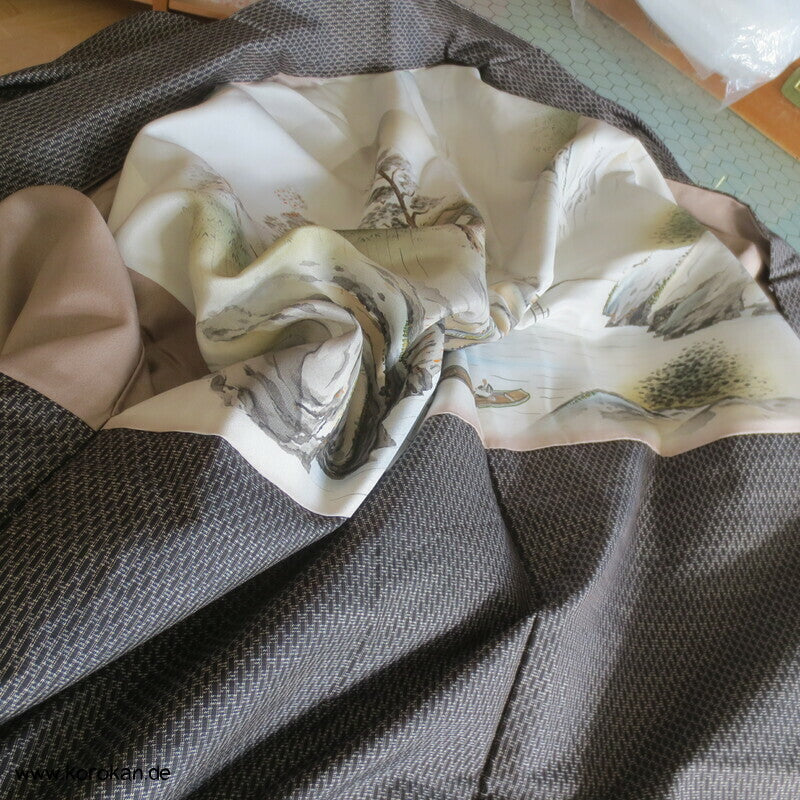 braune Seiden Tsumugi Haori mit Wasserfall Futter