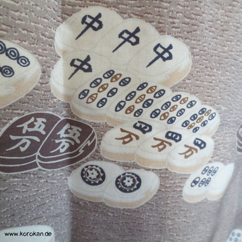 Männer Juban Unter Kimono mit Mah Jong Spielsteinen Honan Seide