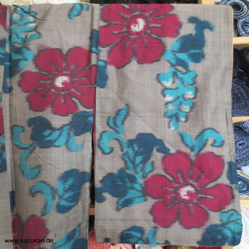 Japan Art Deco Päonien und Arabesken Meisen Seiden Kimono