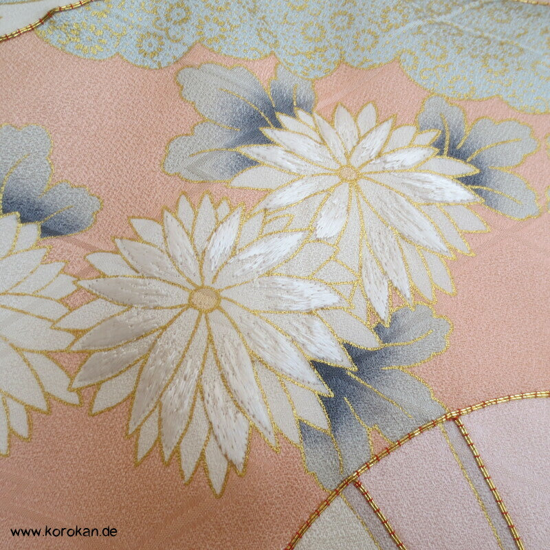 großer zarte Jigami Fächer Furisode, teilbestickt, pastellig