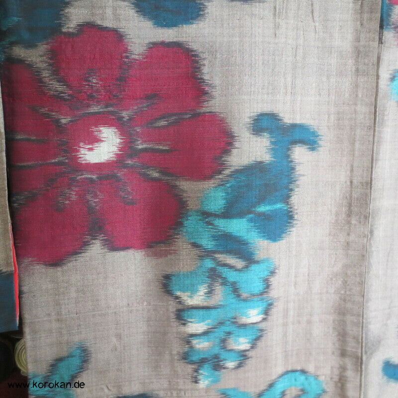 Japan Art Deco Päonien und Arabesken Meisen Seiden Kimono