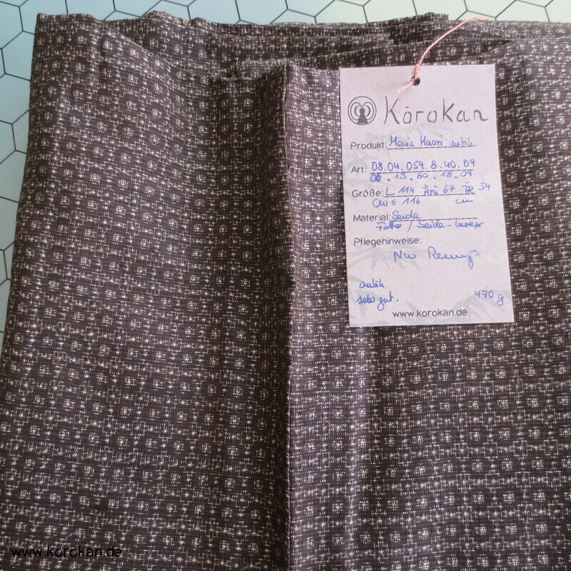 antike braune Haori Jacke mit gewebtem Bildfutter