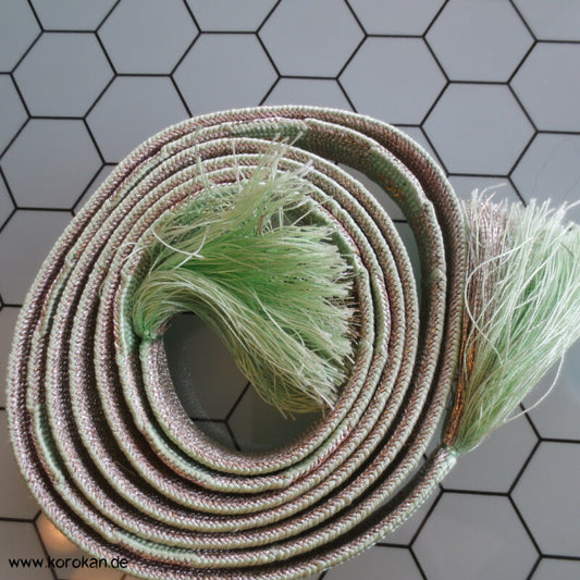 schilf silber, Quadrate mit Punkten Obijime, Seide / Lurex