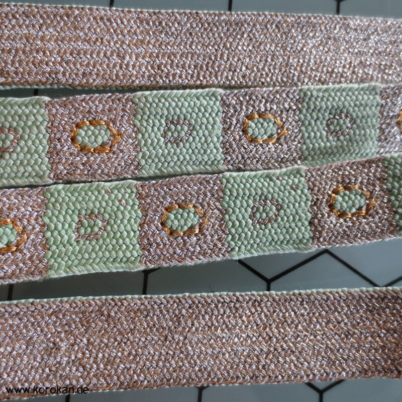schilf silber, Quadrate mit Punkten Obijime, Seide / Lurex