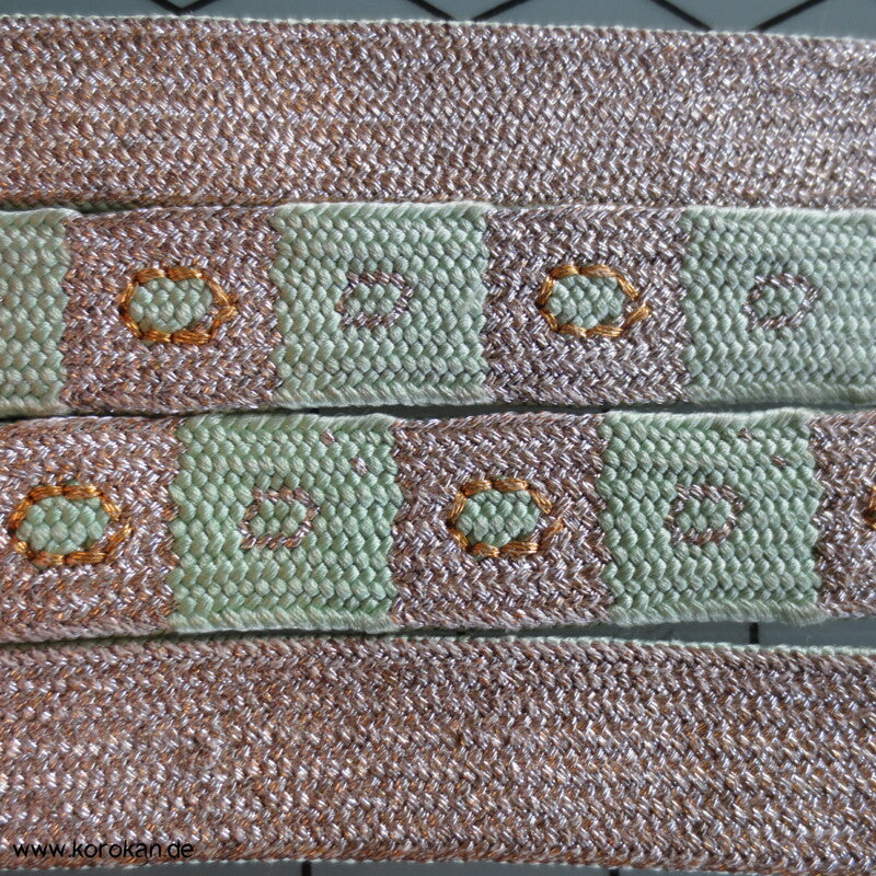 schilf silber, Quadrate mit Punkten Obijime, Seide / Lurex