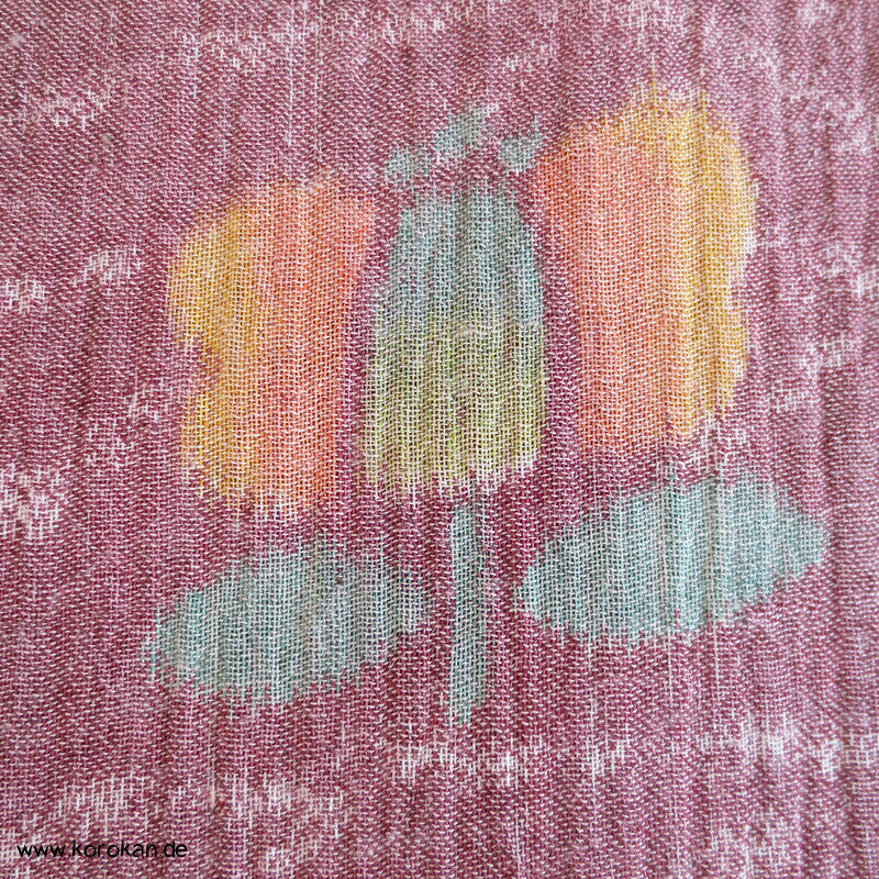 Kamelien, Gräser Kasuri Kimono japanischer Hanf / Baumwoll Krepp