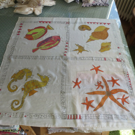 Karrée Seidentuch Pongé natur handrolliert, Seafood