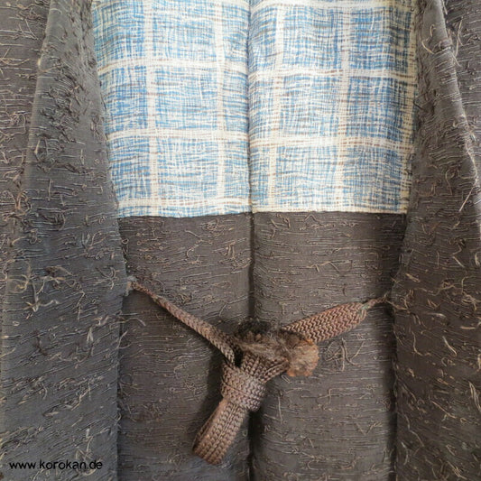 zotteliger Fushi Tsumugi Haori Kimono Jacke, mit Himo