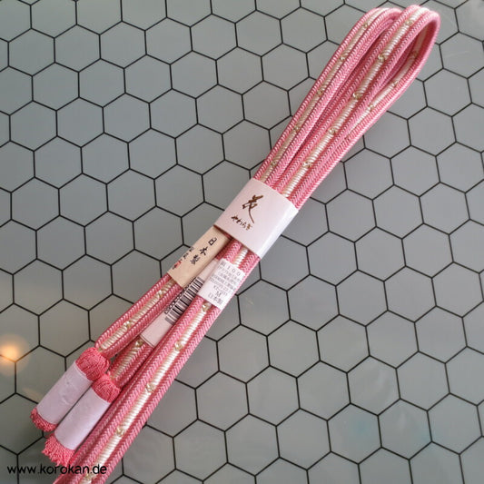 rosa weiß goldener Obijime, Seide / Lurex, innenliegende Kordel, neu mit Etikett