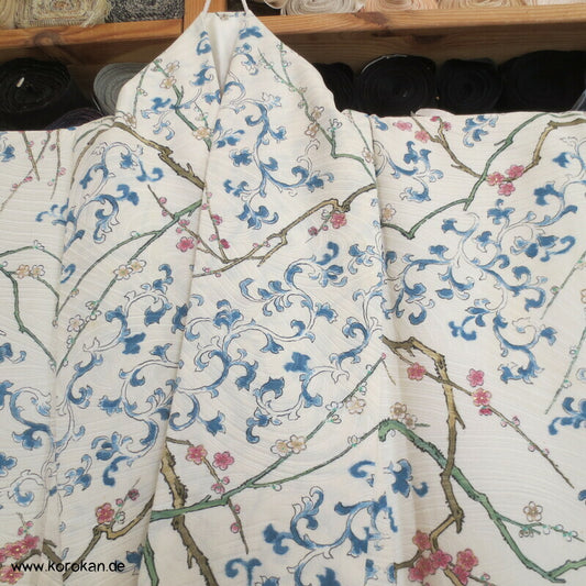 Wellen Seidendamast Zweige und Arabesken Druck Komon Kimono