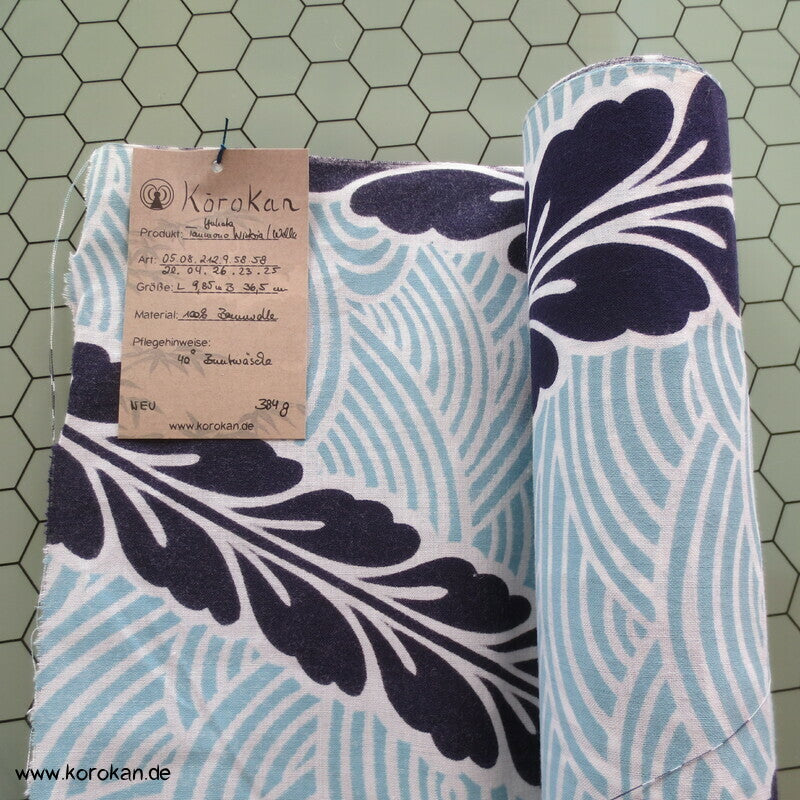 Wisteria und Wellen - diagonal Yukata Kimono Baumwoll Stoff