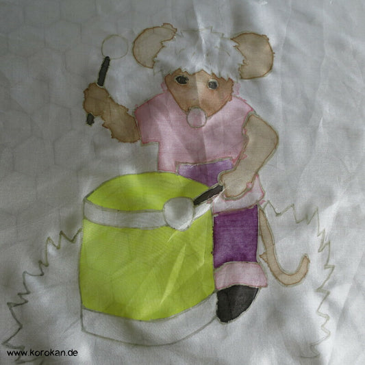 Seidenstück für Seidenmalerei, trommelnde Maus