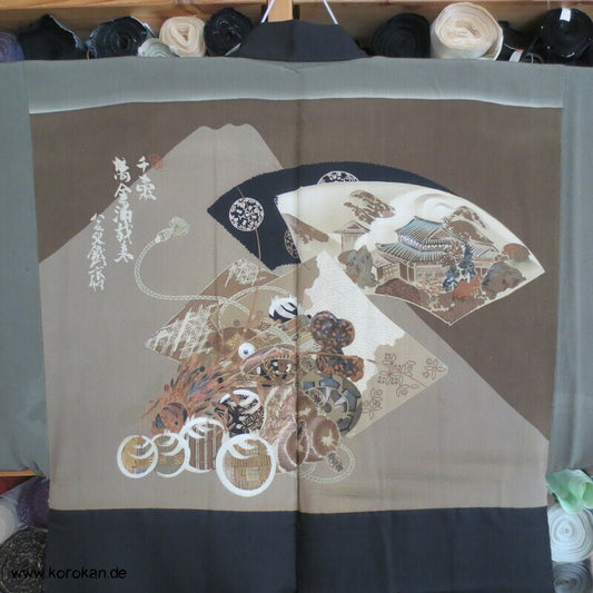 uni schwarzbraune Seiden Crepe Georgette Haori