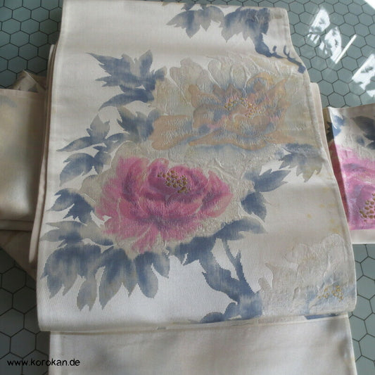 Fukuro Obi Seidenbrokat Baumpäonien