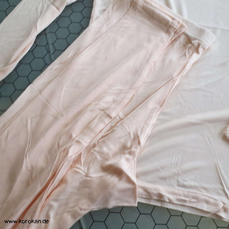 Reine Seide Pyjama / lange Unterwäsche, blush mit Spitze, Gr. XL