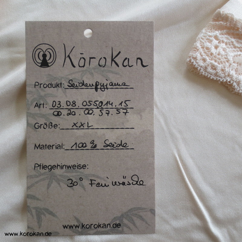 Reine Seide Pyjama / lange Unterwäsche, blush mit Spitze, Gr. XL