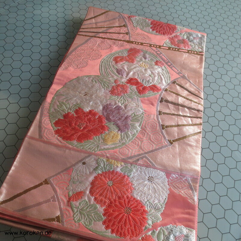 Fukuro Obi Seidenbrokat Blüten Mon Fächer