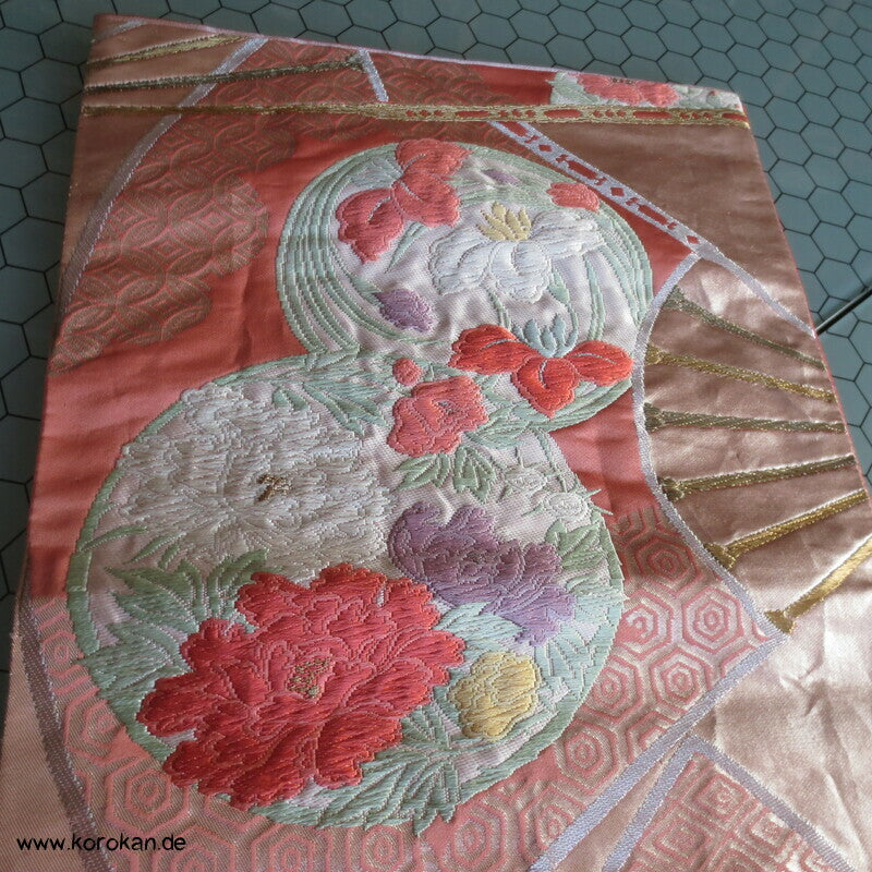 Fukuro Obi Seidenbrokat Blüten Mon Fächer