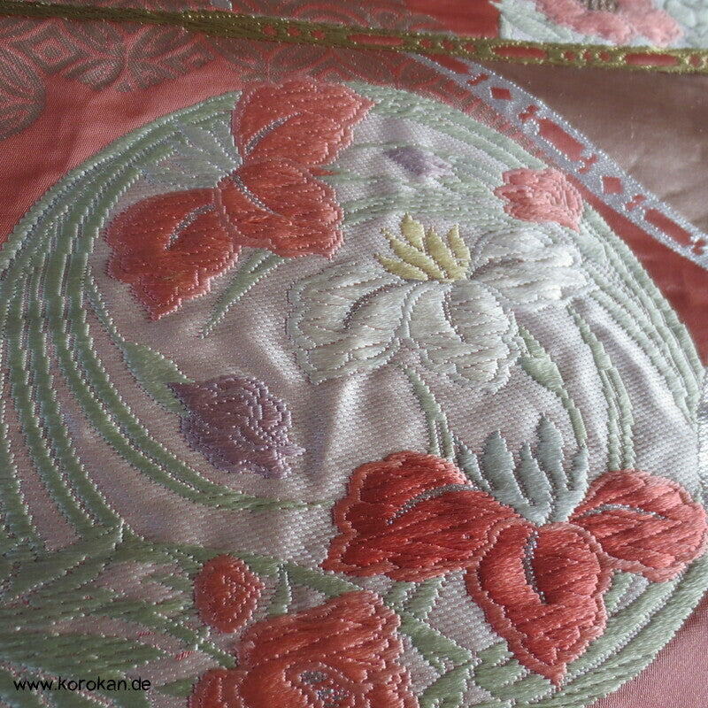 Fukuro Obi Seidenbrokat Blüten Mon Fächer