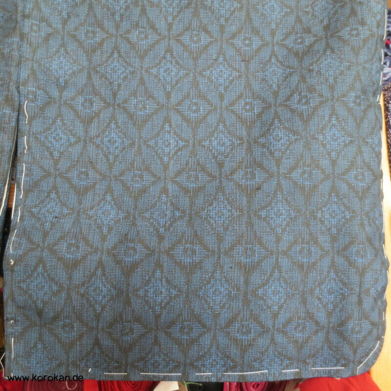 Shippo Kasuri Tsumugi Seiden Kimono blauschwarz