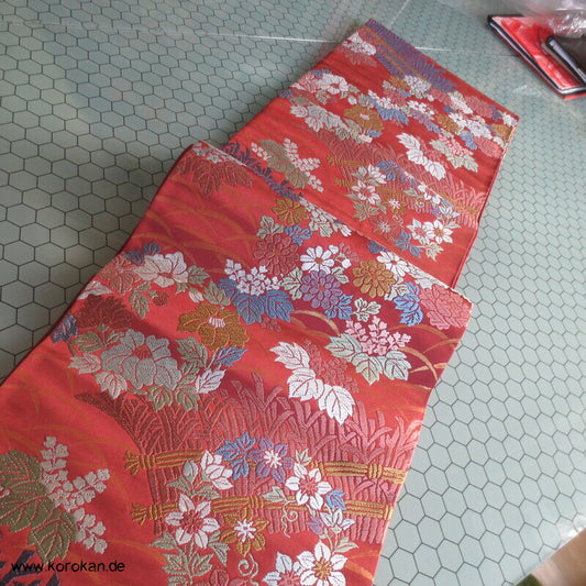 Fukuro Obi Seidenbrokat Blütengarten