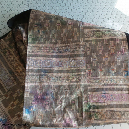 doppelseitiger Fukuro Obi, Glanz und Schwarz Seidenbrokat Kimonogürtel