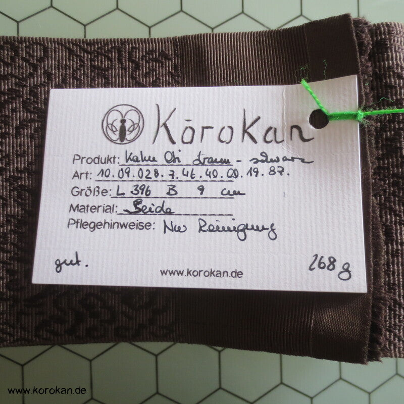japanischer dunkelbrauner Seidenjacquard Kaku Obi Kimonogürtel