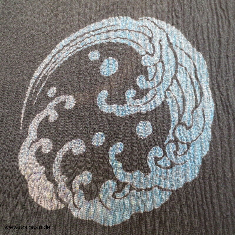 Wellenrondelle Hitoe Kimono, schwarzer Hanf / Ramie Krepp