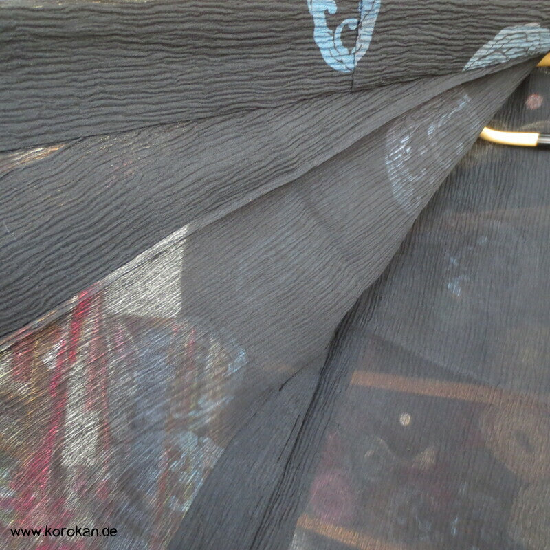 Wellenrondelle Hitoe Kimono, schwarzer Hanf / Ramie Krepp