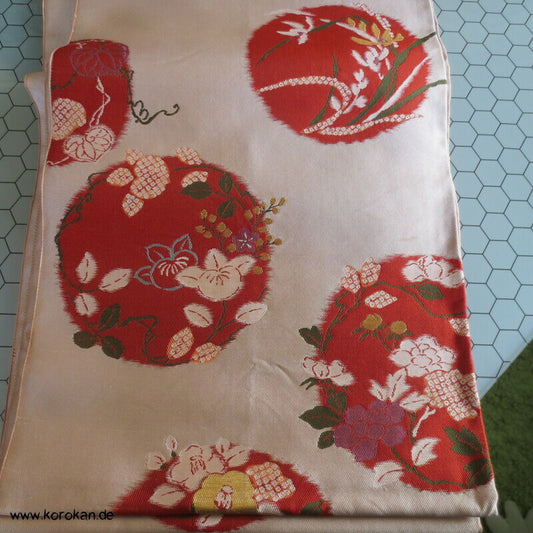 Fukuro Obi Seidenbrokat Blütenkugeln