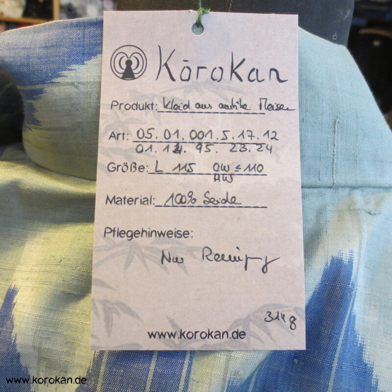umgearbeitetes Kimono Kleid aus antikem Meisen Kasuri