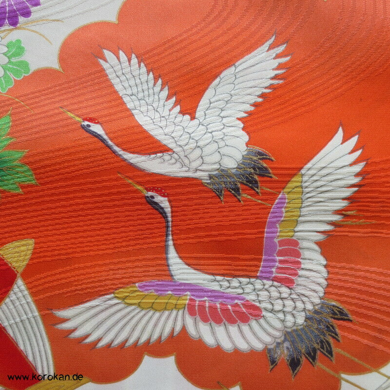 Kranich, Kusudama Kinderkimono Seiden Rinzu Damast