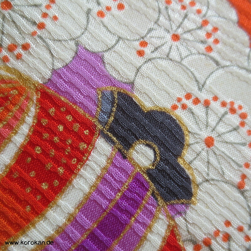 Kranich, Kusudama Kinderkimono Seiden Rinzu Damast