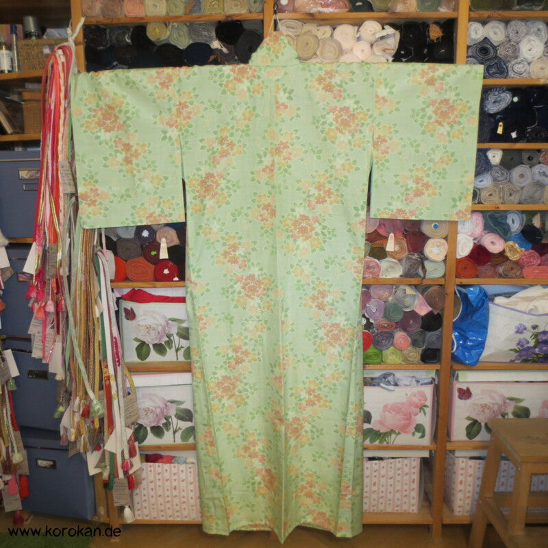 Sakura Kasuri Tsumugi Seiden Komon Hitoe - ungefütterter japanischer Kimono