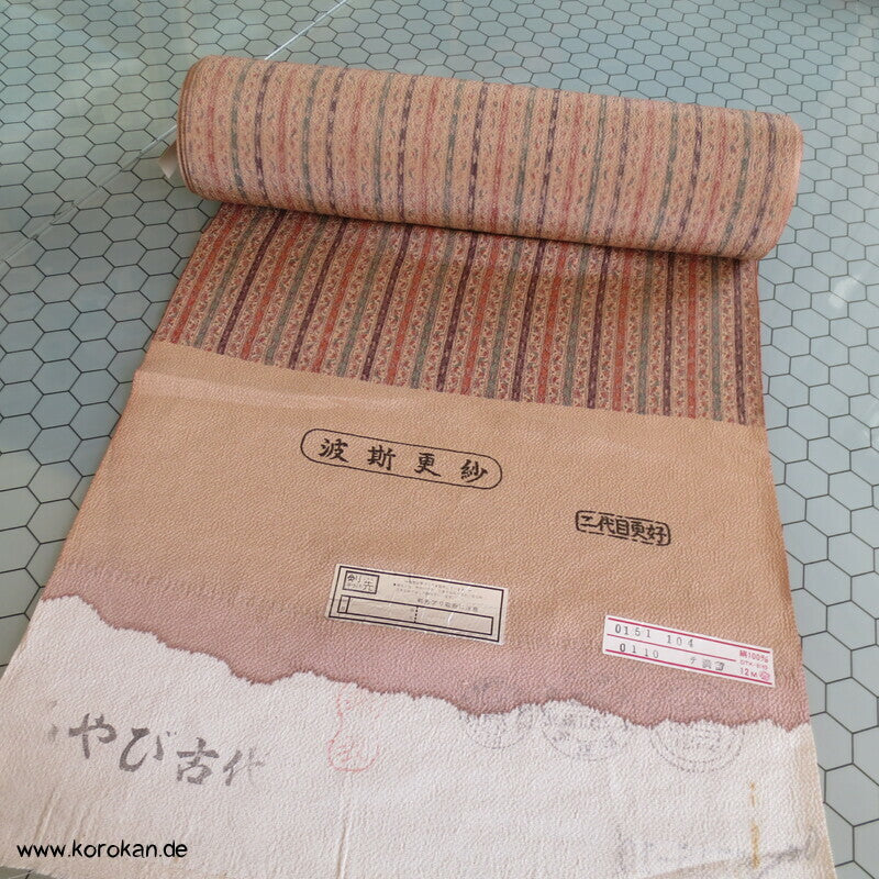 zarte Blütenstreifen Kimono Chirimen Crepe Seide