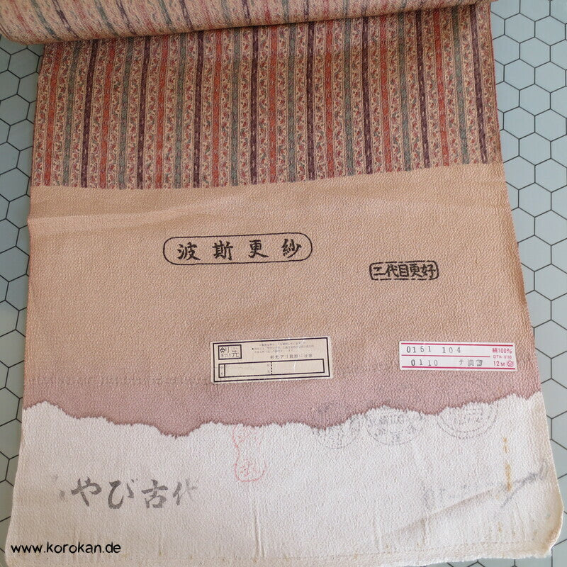 zarte Blütenstreifen Kimono Chirimen Crepe Seide