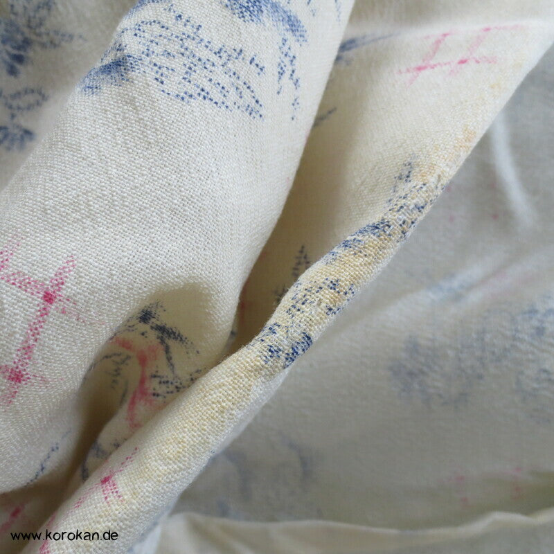 Igeta und Blüten Hitoe Kimono Wollgeorgette Kasuri Druck