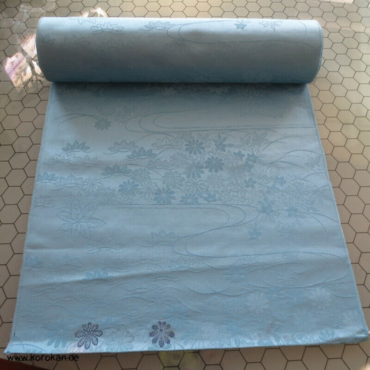 Lurex Blüten, Fluss, Ahornblätter Seide/ Wolle Kimono Jacquard - himmelblau