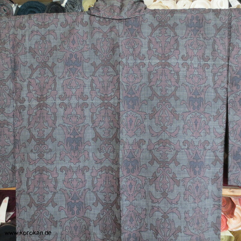 Sarasa mauve grau Kasuri Tsumugi Seiden Kimono