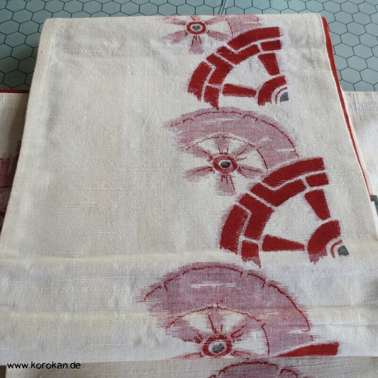 Fukuro Obi grob gewebte Seide mit Genji Guruma Rädern