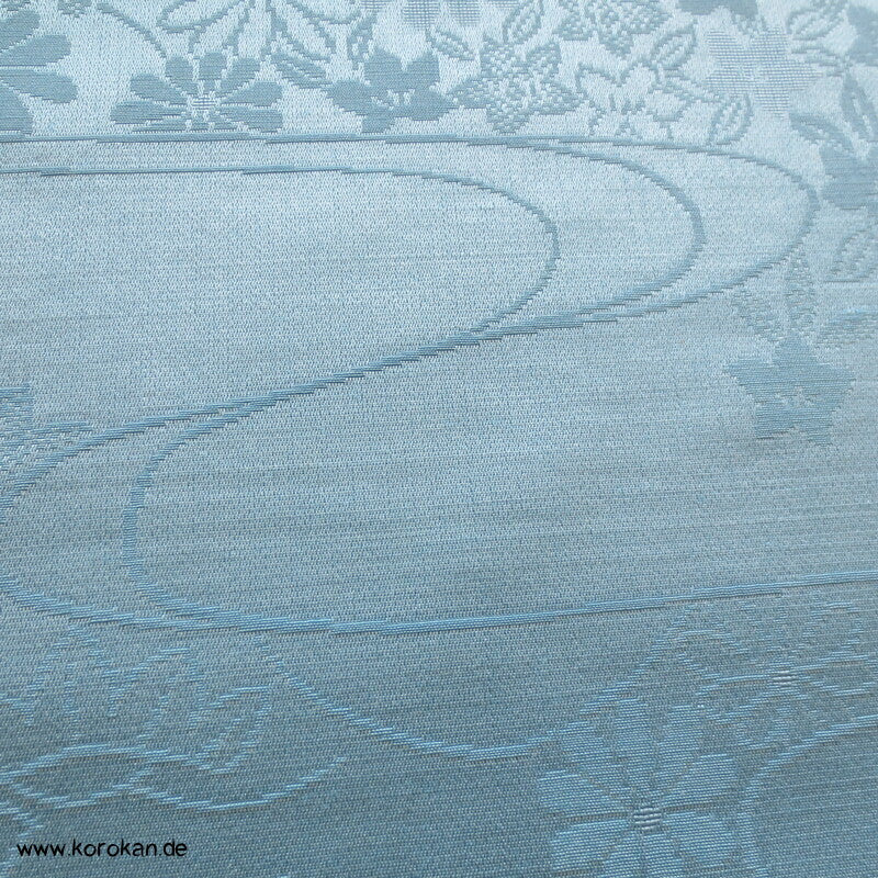 Lurex Blüten, Fluss, Ahornblätter Seide/ Wolle Kimono Jacquard - himmelblau