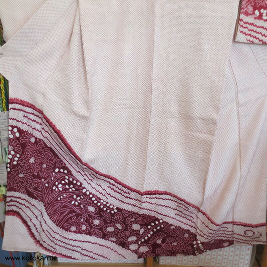 Full Shibori weinrote Chrysanthemen Homongi Kimono